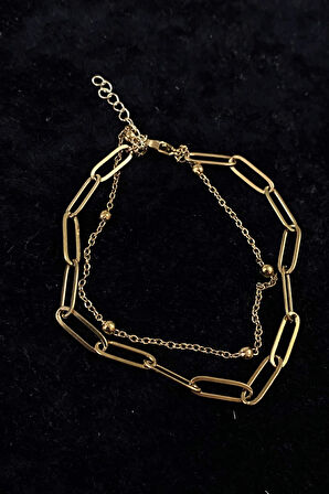 Altın Renk Ataç Ve Top Zincir Çelik Halhal - 3240