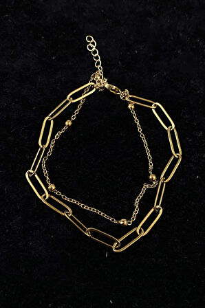 Altın Renk Ataç Ve Top Zincir Çelik Halhal - 3240