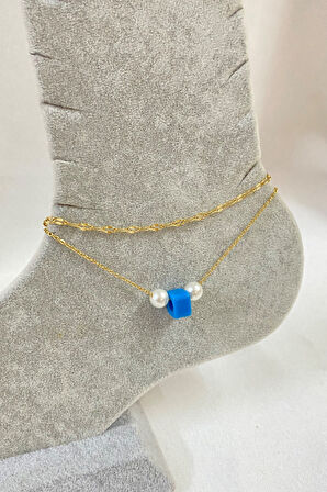 Altın Renk İnci Bodrum Boncuk Model Singapur Ve Sf Zincir Çelik Halhal - 3241