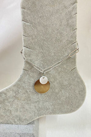 Gümüş Renk İki Pullu Model Ataç Zincir Çelik Halhal - 3244