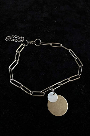 Gümüş Renk İki Pullu Model Ataç Zincir Çelik Halhal - 3244