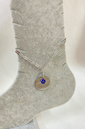 Gümüş Renk Nazar Pul Model Ezme Zincir Çelik Halhal - 3245