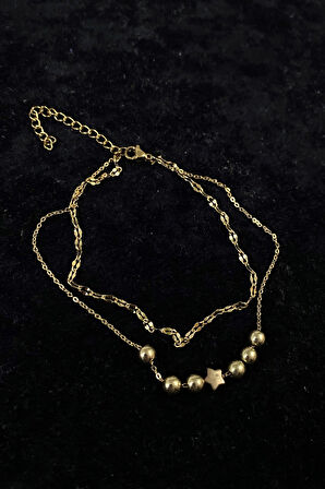 Altın Renk Küre Yıldız Model Singapur Ve Sf Zincir Çelik Halhal - 3248