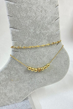 Altın Renk Küre Yıldız Model Singapur Ve Sf Zincir Çelik Halhal - 3248