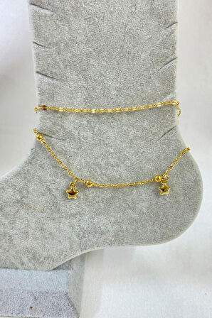 Altın Renk Yıldız Model Singapur Ve Top Zincir Çelik Halhal - 3250