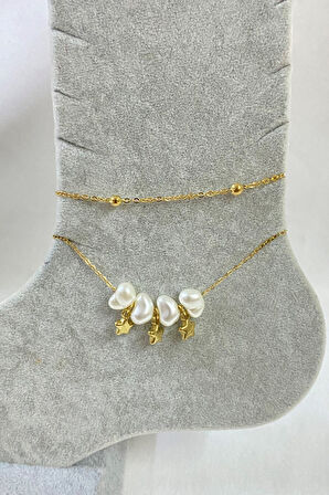 Altın Renk Barok Yıldız Model Top Ve Sf Zincir Çelik Halhal - 3251