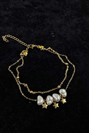 Altın Renk Barok Yıldız Model Top Ve Sf Zincir Çelik Halhal - 3251