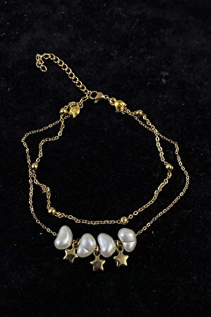 Altın Renk Barok Yıldız Model Top Ve Sf Zincir Çelik Halhal - 3251