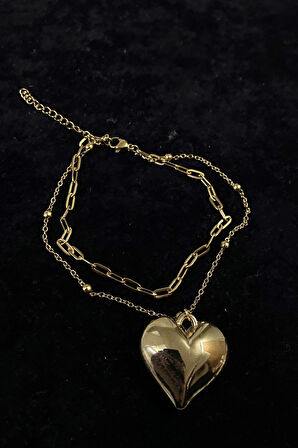 Altın Renk Kalp Model Ezme Ve Top Zincir Çelik Halhal - 3253