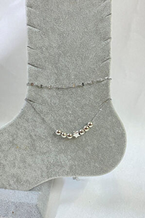 Gümüş Renk Küre Yıldız Model Singapur Ve Sf Zincir Çelik Halhal - 3258