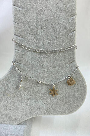 Gümüş Renk Kız Sonsuzluk Kartanesi Spirial Model Uzatma Ve Top Zincir Çelik Halhal - 3259