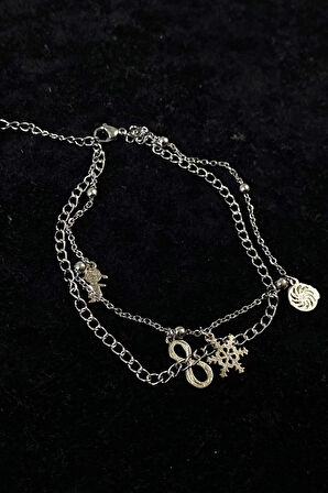 Gümüş Renk Kız Sonsuzluk Kartanesi Spirial Model Uzatma Ve Top Zincir Çelik Halhal - 3259