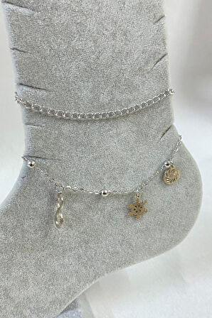 Gümüş Renk Kız Sonsuzluk Kartanesi Spirial Model Uzatma Ve Top Zincir Çelik Halhal - 3259