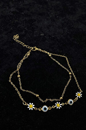 Altın Renk Top Papatya Nazar Zincir Çelik Halhal - 3260