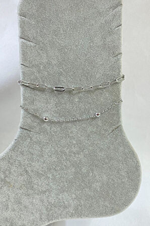 Gümüş Renk Ezme Ve Top Zincir Çelik Halhal - 3262