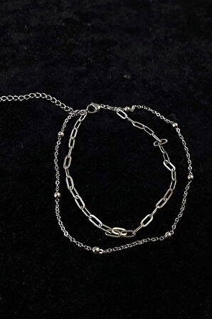 Gümüş Renk Ezme Ve Top Zincir Çelik Halhal - 3262