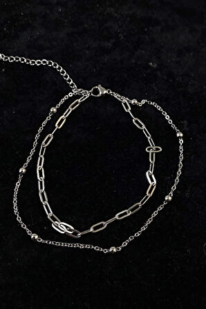 Gümüş Renk Ezme Ve Top Zincir Çelik Halhal - 3262