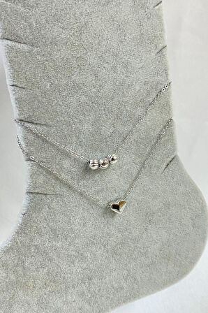 Gümüş Renk Dorika Kalp Model Sf Zincir Çelik Halhal - 3263