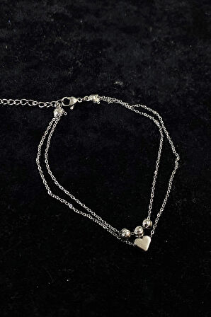 Gümüş Renk Dorika Kalp Model Sf Zincir Çelik Halhal - 3263