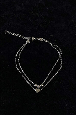 Gümüş Renk Dorika Kalp Model Sf Zincir Çelik Halhal - 3263