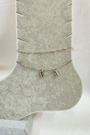 Gümüş Renk Boru Model Singapur  Ve Top  Zincir Çelik Halhal - 3265