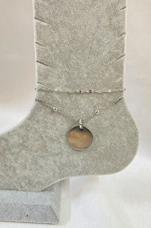 Gümüş Renk Pul Model Singapur Ve Top Zincir Çelik Halhal - 3268