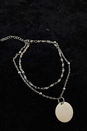 Gümüş Renk Pul Model Singapur Ve Top Zincir Çelik Halhal - 3268