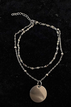 Gümüş Renk Pul Model Singapur Ve Top Zincir Çelik Halhal - 3268