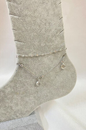 Gümüş Renk Zirkon Model Singapur Ve Top Zincir Çelik Halhal - 3269