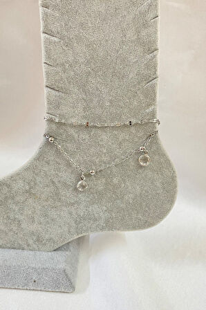 Gümüş Renk Zirkon Model Singapur Ve Top Zincir Çelik Halhal - 3269