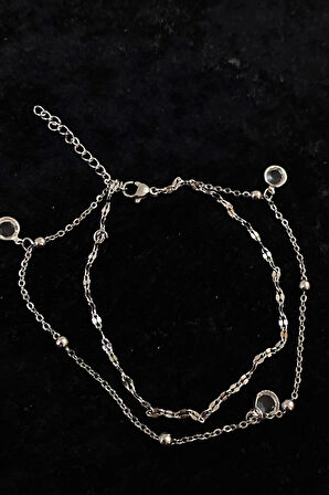 Gümüş Renk Zirkon Model Singapur Ve Top Zincir Çelik Halhal - 3269