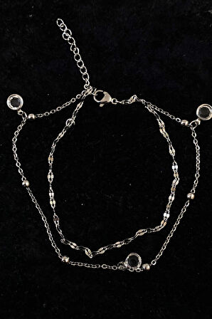 Gümüş Renk Zirkon Model Singapur Ve Top Zincir Çelik Halhal - 3269