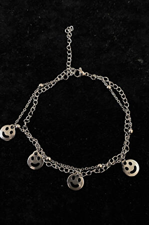 Gümüş Renk Gülen Surat Model Uzatma Ve Top Zincir Çelik Halhal - 3270