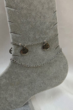 Gümüş Renk Gülen Surat Model Uzatma Ve Top Zincir Çelik Halhal - 3270