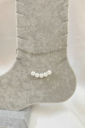 Gümüş Renk Beş İncili Model Top Ve Sf Zincir Çelik Halhal - 3272