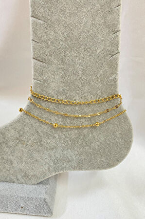 Altın Renk Uzatma Singapur Top Zincir Çelik Halhal - 3273