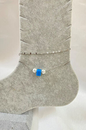 Gümüş Renk İnci Bodrum Model Singapur Ve Sf Zincir Çelik Halhal - 3274