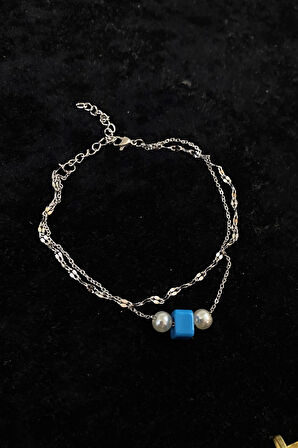 Gümüş Renk İnci Bodrum Model Singapur Ve Sf Zincir Çelik Halhal - 3274