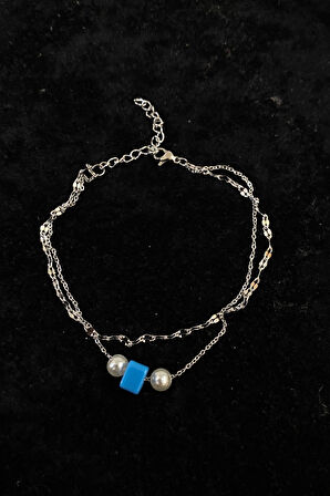 Gümüş Renk İnci Bodrum Model Singapur Ve Sf Zincir Çelik Halhal - 3274