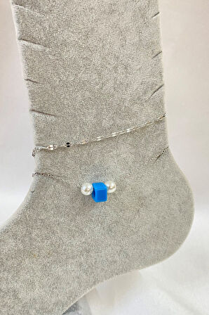 Gümüş Renk İnci Bodrum Model Singapur Ve Sf Zincir Çelik Halhal - 3274