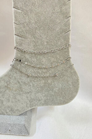 Gümüş Renk Uzatma Singapur Top Zincir Çelik Halhal - 3275