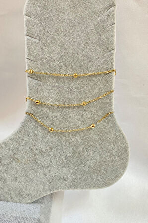 Altın Renk Üçlü Top Zincir Çelik Halhal - 3278