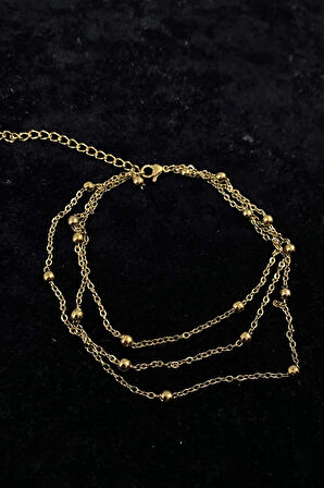 Altın Renk Üçlü Top Zincir Çelik Halhal - 3278