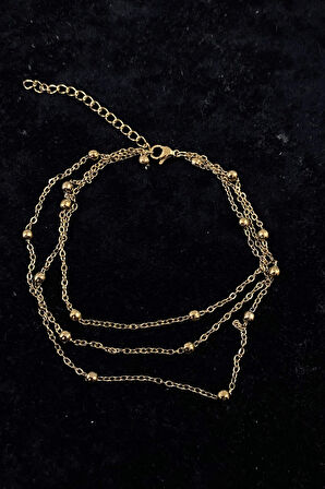 Altın Renk Üçlü Top Zincir Çelik Halhal - 3278