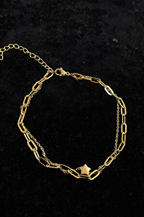 Altın Renk Yıldız Model Esme Ve Sf Zincir Çelik Halhal - 3279