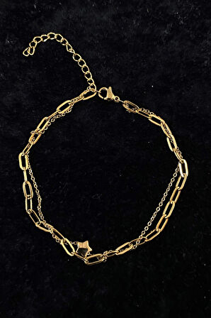 Altın Renk Yıldız Model Esme Ve Sf Zincir Çelik Halhal - 3279