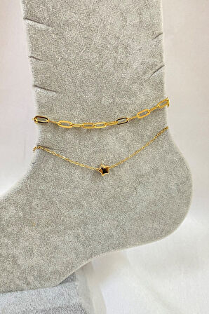 Altın Renk Yıldız Model Esme Ve Sf Zincir Çelik Halhal - 3279