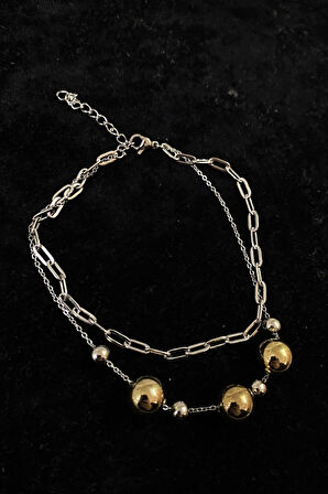 Gümüş Renk Küre Model Ezme Ve Sf Zincir Çelik Halhal - 3280