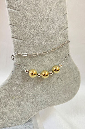 Gümüş Renk Küre Model Ezme Ve Top Zincir Çelik Halhal - 3283