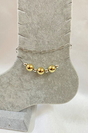 Gümüş Renk Küre Model Ezme Ve Top Zincir Çelik Halhal - 3283